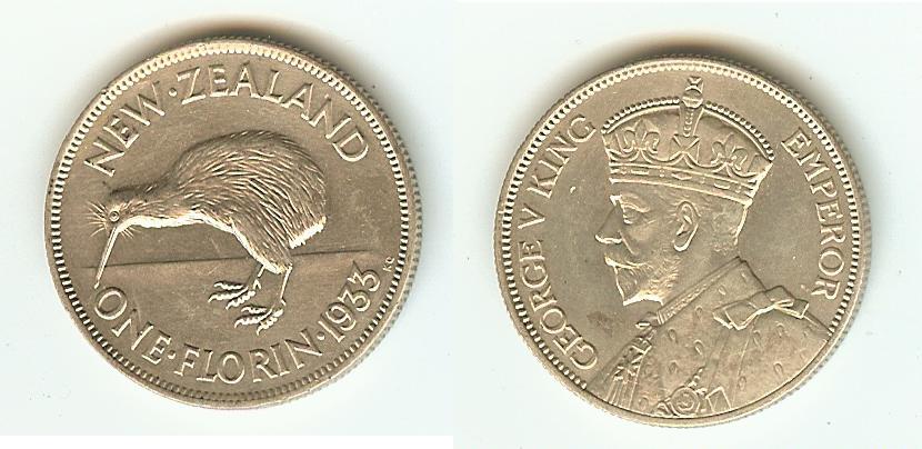 New Zealand Florin 1933 virt. Unc